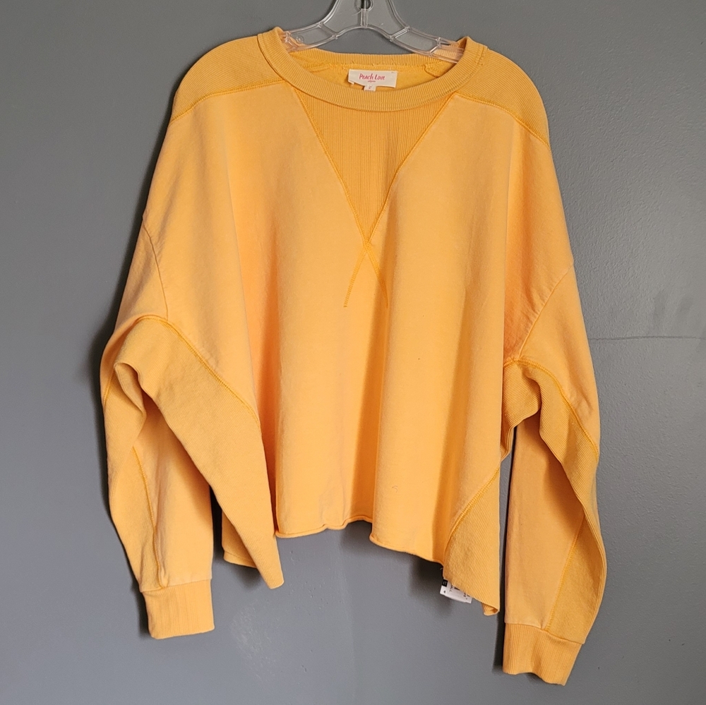 Peach Love Weathered Love Top Mustard Oversized Sweatshirt. Size S